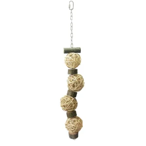 Wicker Balls And Wood Bird Parrot Toy