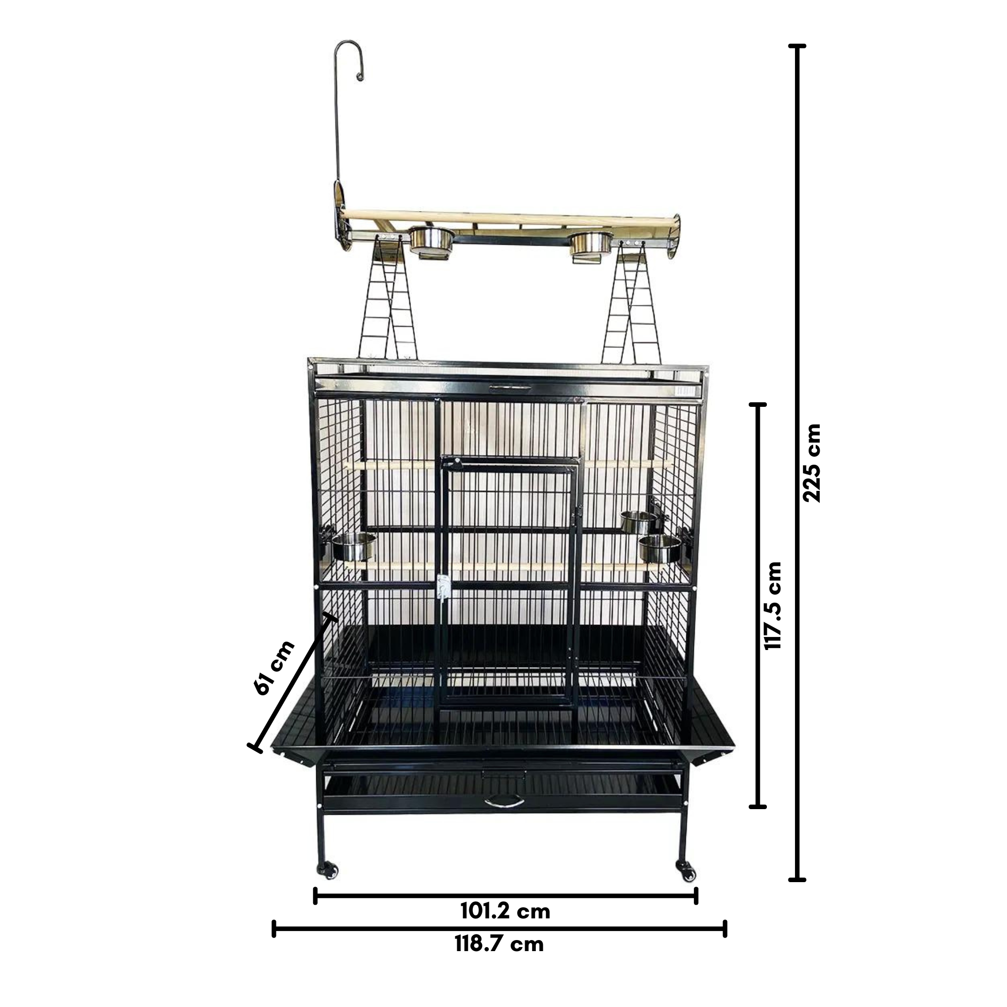 View of Jumbo Bird Playground Cage | Suits Large Parrots | On Wheels